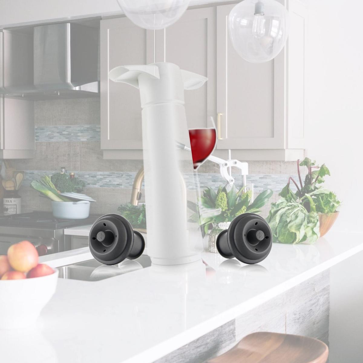 Picture of Vacu Vin 9812606 Wine Saver Giftpack, White - 1 Pump & 2 Stoppers