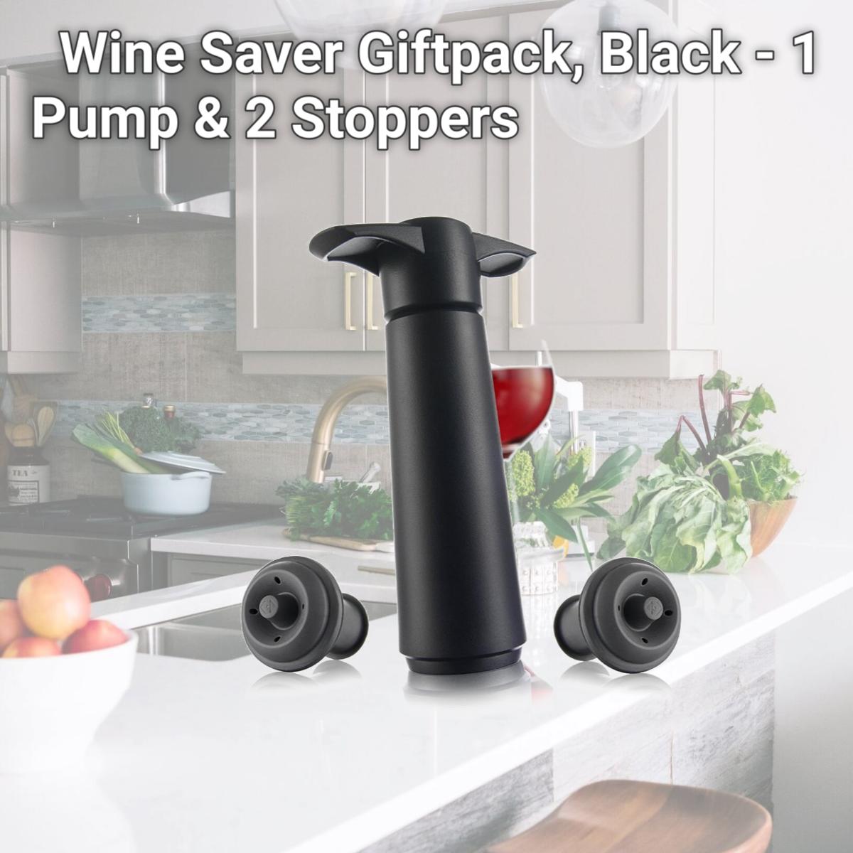 Picture of Vacu Vin 9814606 Wine Saver Giftpack, Black - 1 Pump & 2 Stoppers