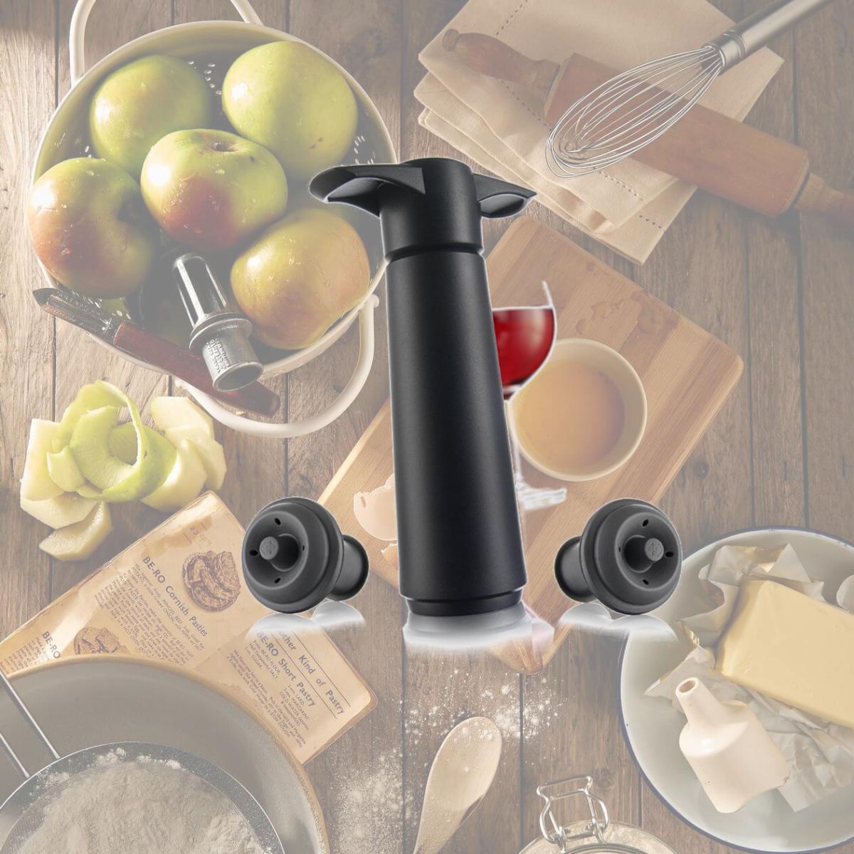 Picture of Vacu Vin 9814606 Wine Saver Giftpack, Black - 1 Pump & 2 Stoppers