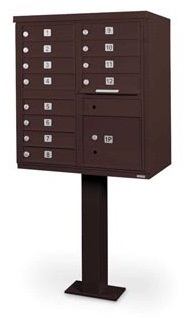 N1031042 12 Door Cluster Mailbox Units With Pedestal, Bronze