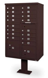 N1031043 16 Door Cluster Mailbox Units With Pedestal, Bronze