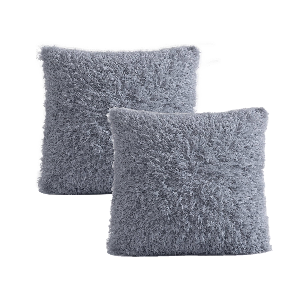 Fep-181-gre Feather Faux Fur Pillow Cover, Grey - Set Of 2