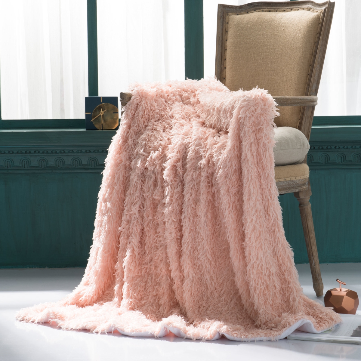 Fet-506-pin Feather Faux Fur Throw, Pink