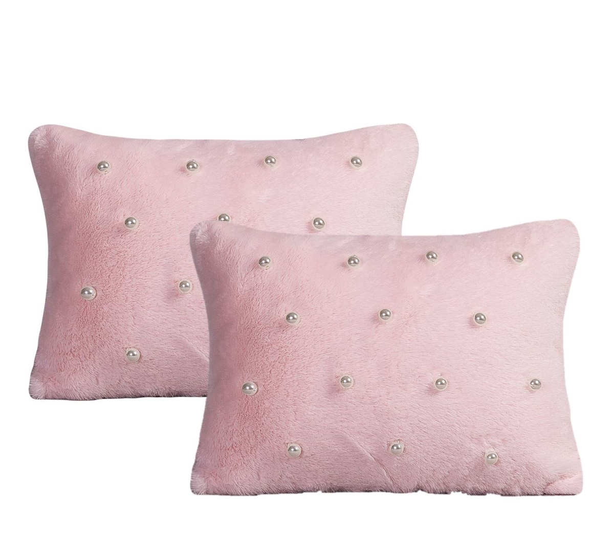 Prp-181-pin Pearl Rabbit Faux Fur Pillow Cover, Pink - Set Of 2