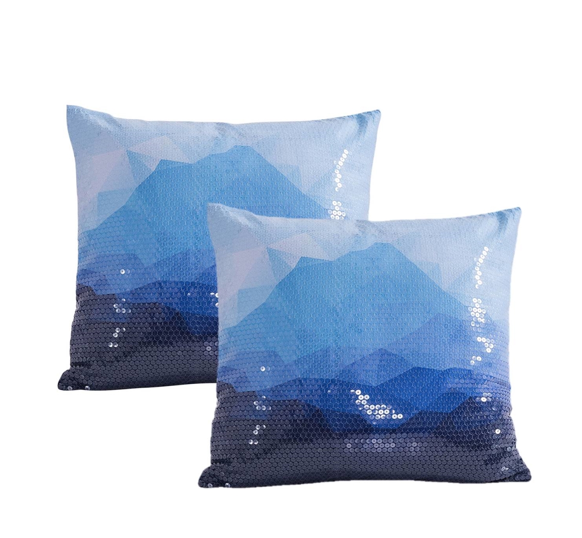 Scu-181-blu Sequin Printed Pillow Cover, Blue - Set Of 2