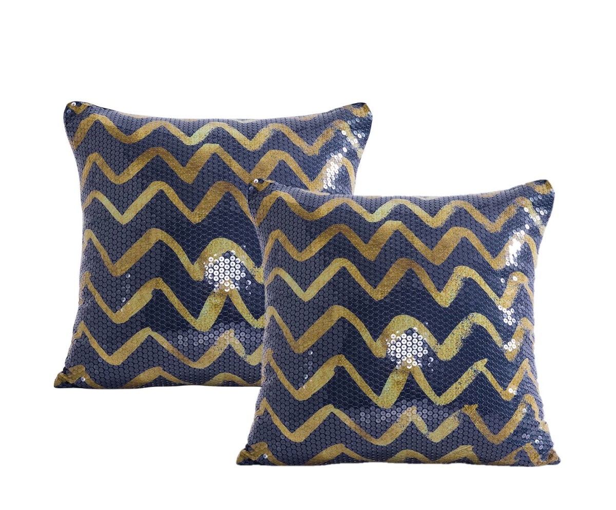 Scu-181-gol Sequin Printed Pillow Cover, Gold - Set Of 2