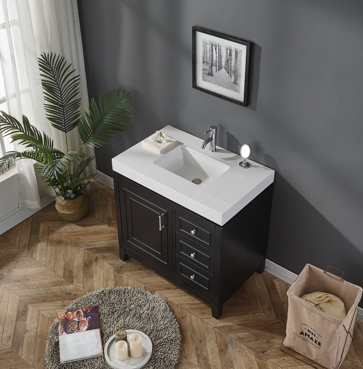 B36s-109e-a 36 In. Alessia Black Single Vanity With Wide Line Undermount Sink - Acrylic