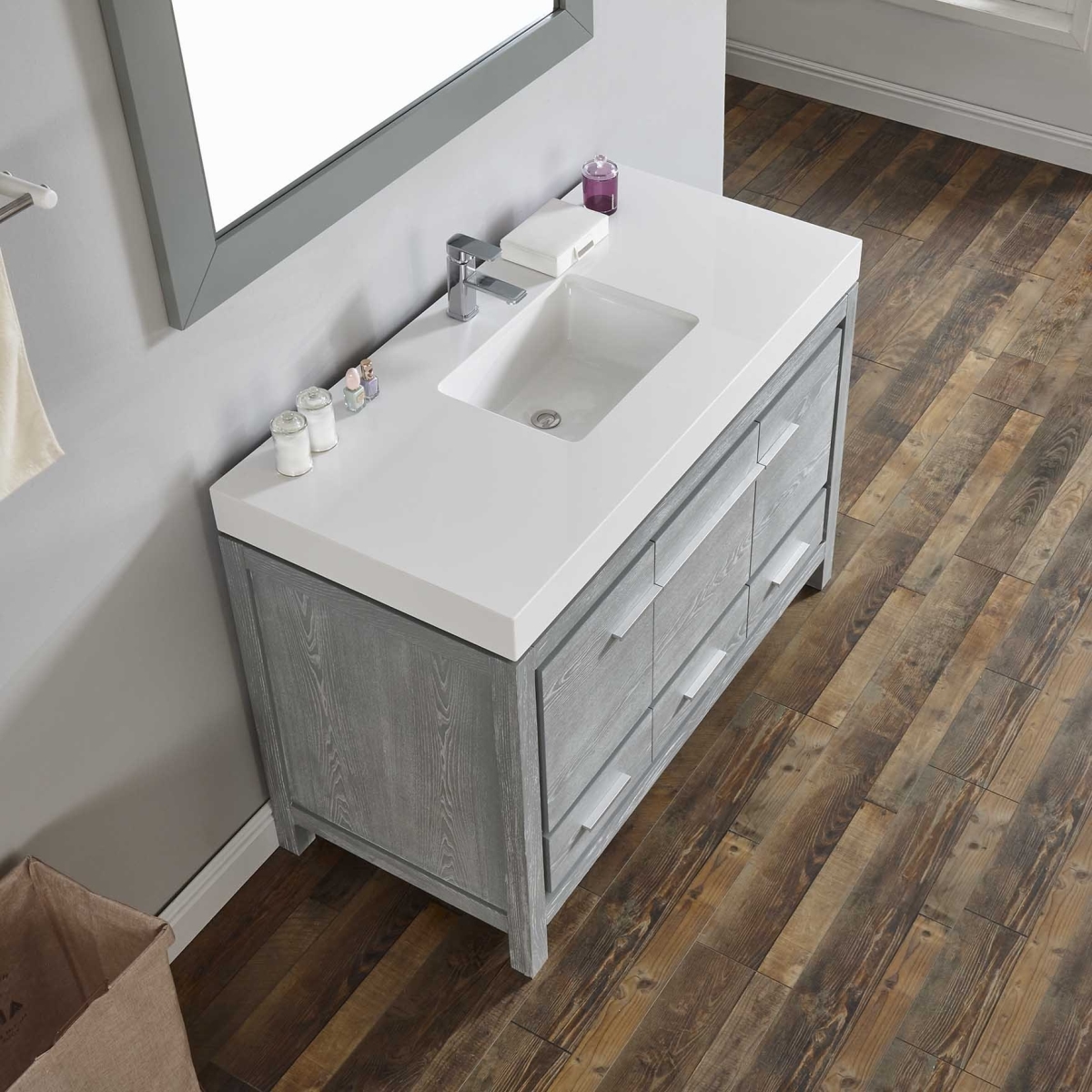 Gk48s-130e-a 48 In. Milton Grey Oak Single Vanity With Wide Line Counter - Acrylic