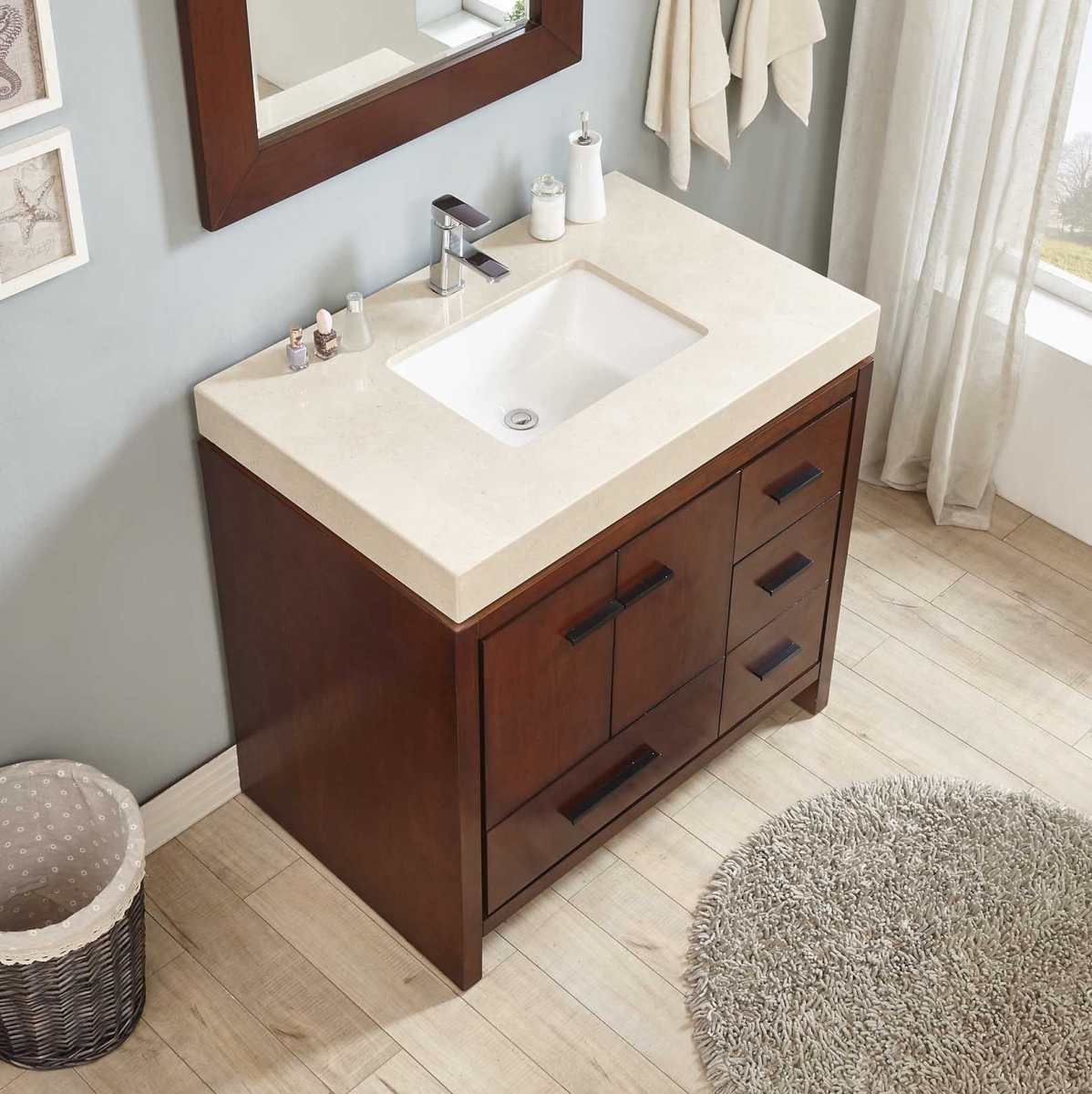 P36s-102e-cmm 36 In. Nadia Red Chestnut Single Vanity With Wide Line Undermount Sink - Cream Marfil Marble