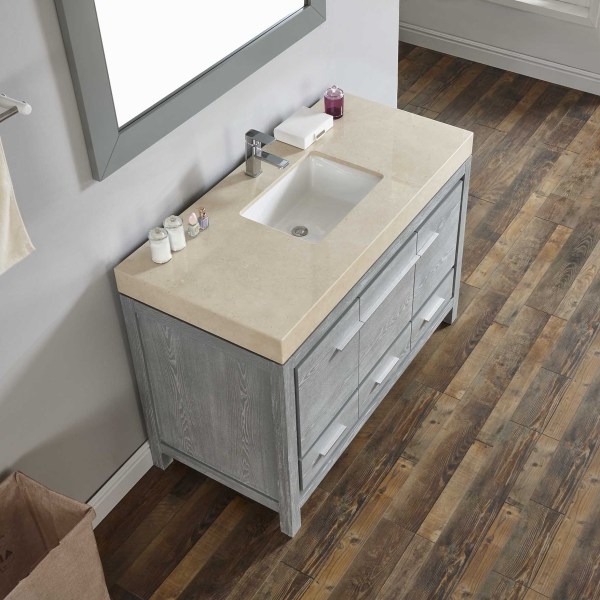Gk48s-130e-cmm 48 In. Milton Grey Oak Single Vanity With Wide Line Counter - Cream Marfil Marble