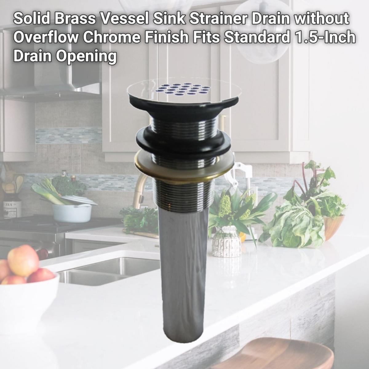 Picture of Novatto STD-CH Solid Brass Vessel Sink Strainer Drain without Overflow  Chrome Finish  Fits Standard 1.5-Inch Drain Opening