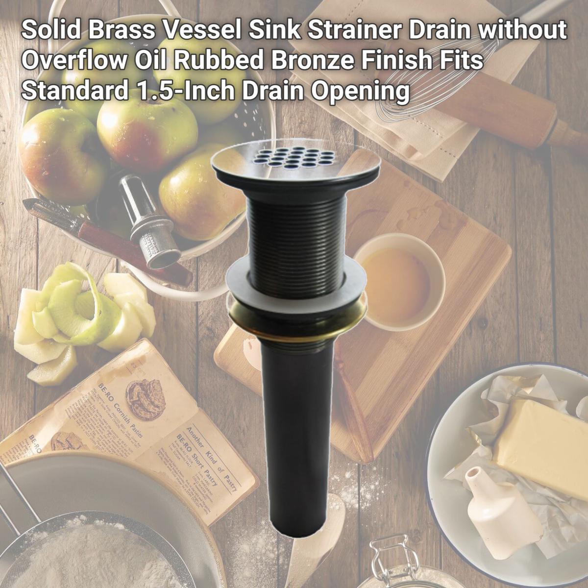 Picture of Novatto STD-ORB Solid Brass Vessel Sink Strainer Drain without Overflow  Oil Rubbed Bronze Finish  Fits Standard 1.5-Inch Drain Opening