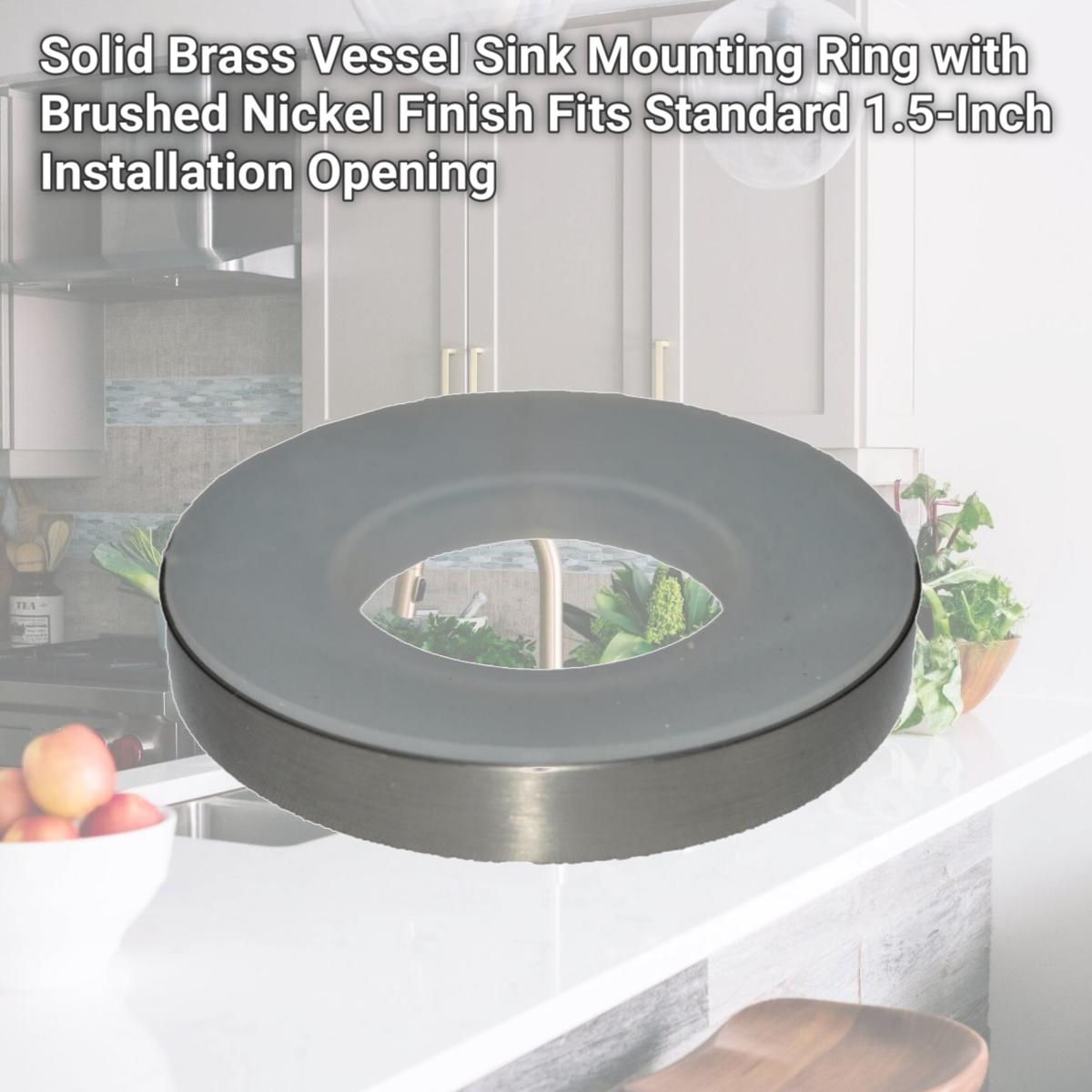 Picture of Novatto MR-001BN Solid Brass Vessel Sink Mounting Ring with Brushed Nickel Finish  Fits Standard 1.5-Inch Installation Opening