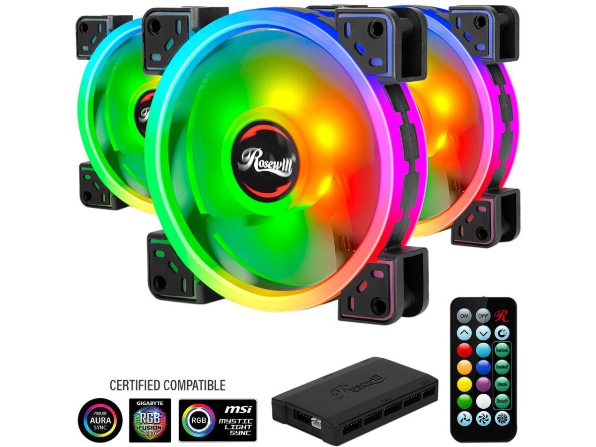 UPC 840951130155 product image for RGBF-S12003 120mm Addressable RGB Fans & 8-Port Hub Set - Dual Ring True RGB LED | upcitemdb.com