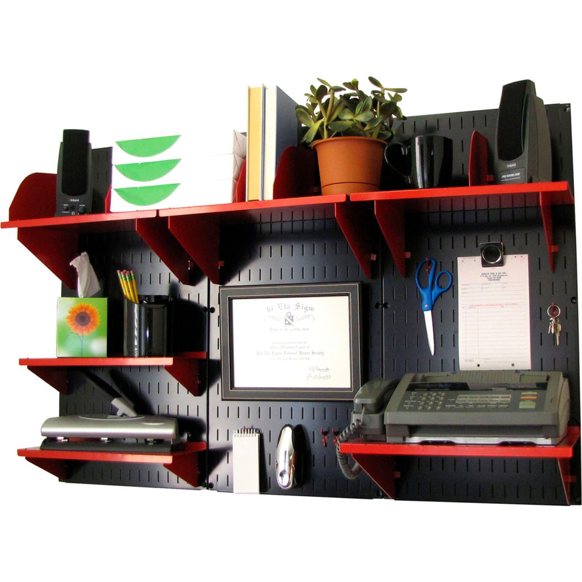 B1296663 Office Wall Mount Desk Storage & Organization Kit, Black & Red - 48 x 32 x 12 in.