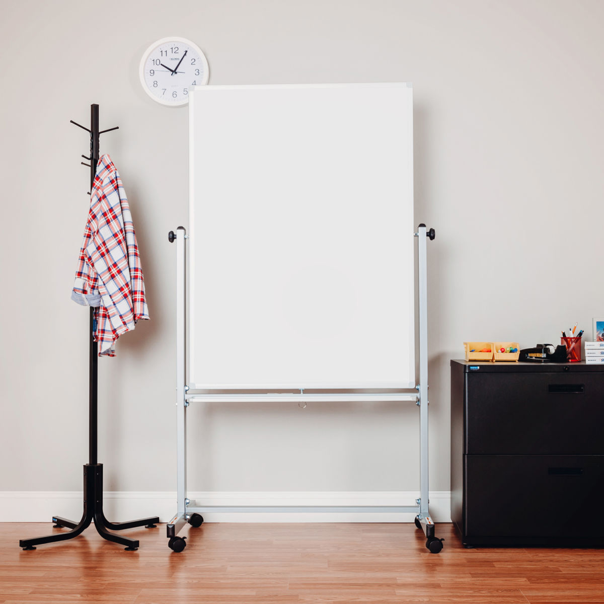 Steel Mobile Reversible Magnetic Whiteboard with Silver Frame - 36 x 48 in.