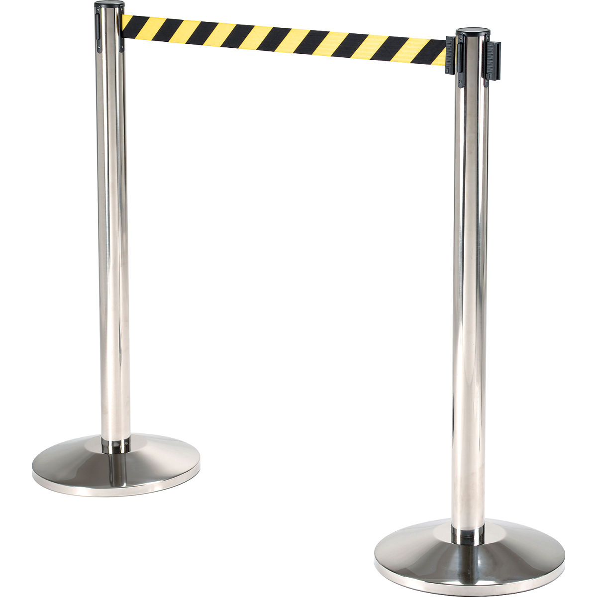 708415YB Global Industrial Retractable Belt Barrier with 40 in. Stainless Steel Post, 10 ft. Black & Yellow Belt