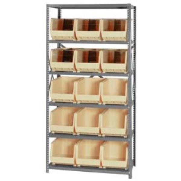 268941BG QSBU-260 Steel Shelving with 15 Giant Stacking Bins, Ivory - 18 x 36 x 75 in.