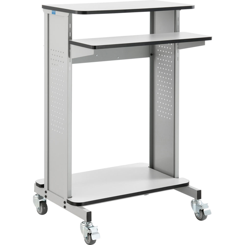 Global Industrial 277216GG Mobile Computer Workstation & Standing Desk with Keyboard & Mouse Tray, Gray