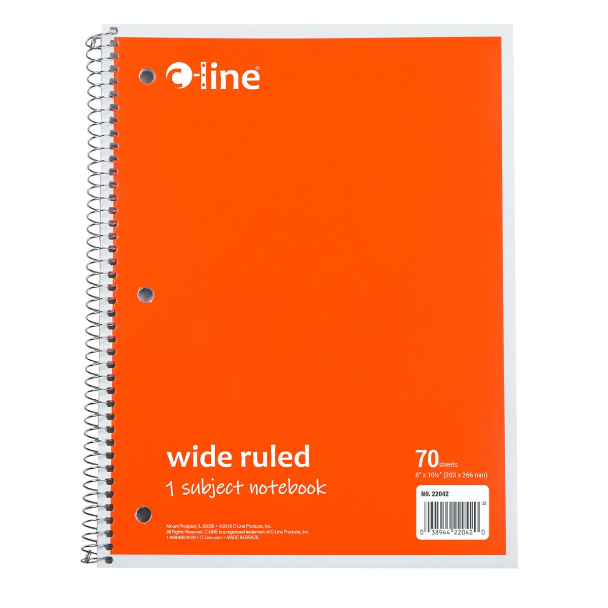 C-Line Products B3054975 1-Subject Notebook - Wide Ruled - 70 Page - Orange - 24 Each per Set