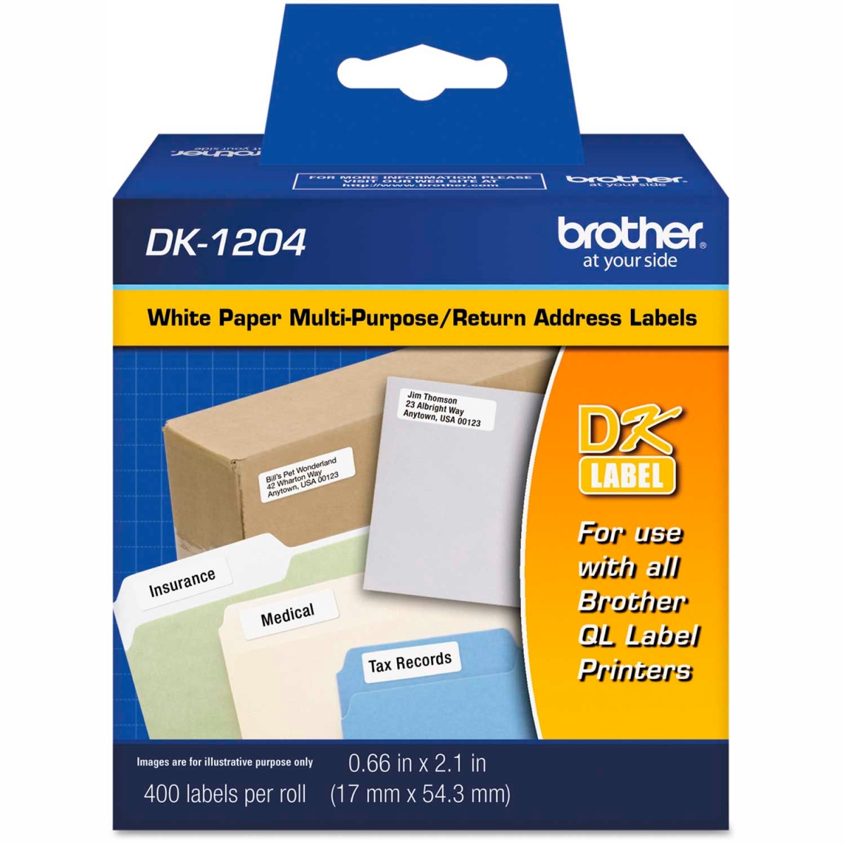 Brother International B1930095 0.66 x 2.1 in. Die-Cut Multipurpose Labels - White - 400 per Roll