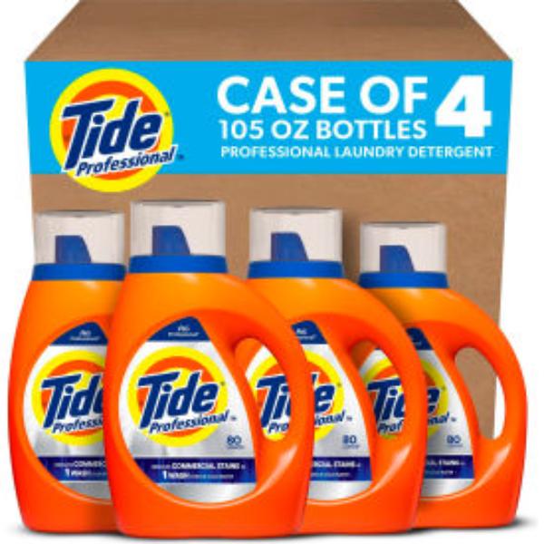 B3178276 Tide Professional Commercial HE Laundry Detergent - Unscented - 105 oz Pour Bottle - Case of 4