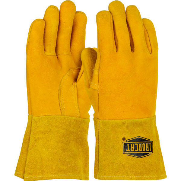 B1030750 Ironcat Insulated Top Grain Reverse Deerskin MIG Welding Gloves, Gold - Large