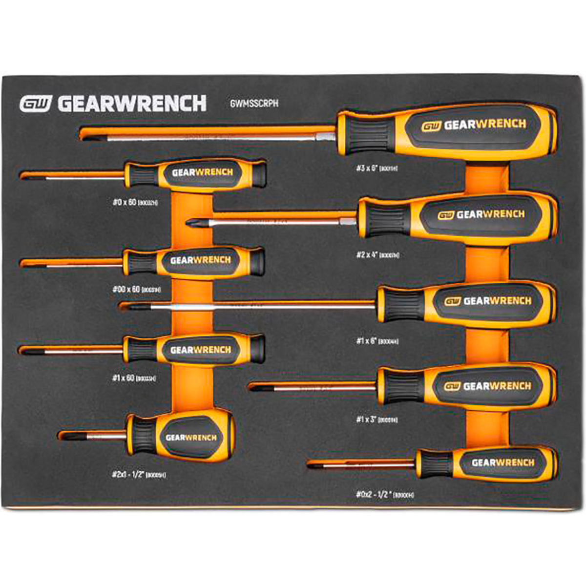B3190962 Phillips Dual Material Screwdriver Modular Set in Foam Storage Tray - Black & Yellow - 9 Piece