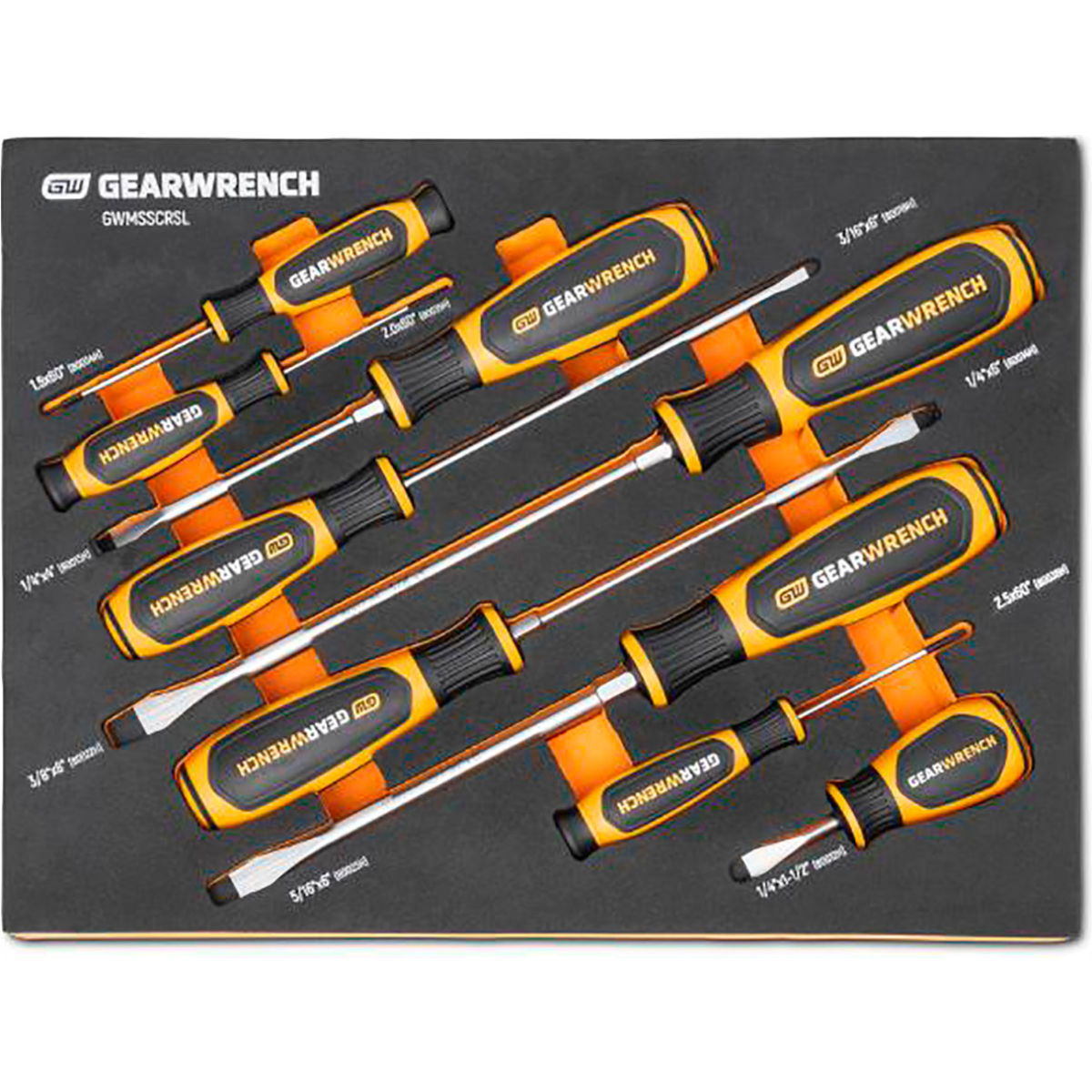 B3190963 Slotted Dual Material Screwdriver Modular Set in Foam Storage Tray - Black & Yellow - 9 Piece