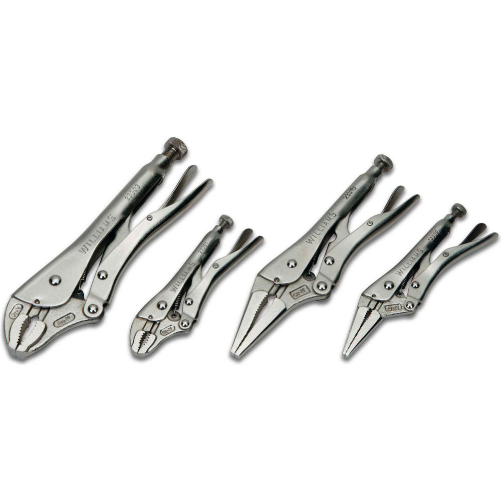 B3191177 Curved Jaw & Long Nose Locking Pliers with Cutter Set - Silver - 4 Piece
