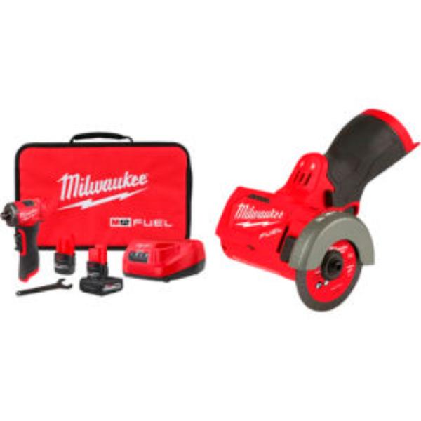 B3231896 M12 Fuel 0.25 in. Right Angle Die Grinder Kit Bundled with 3 in. Compact Cut Off Tool - Red