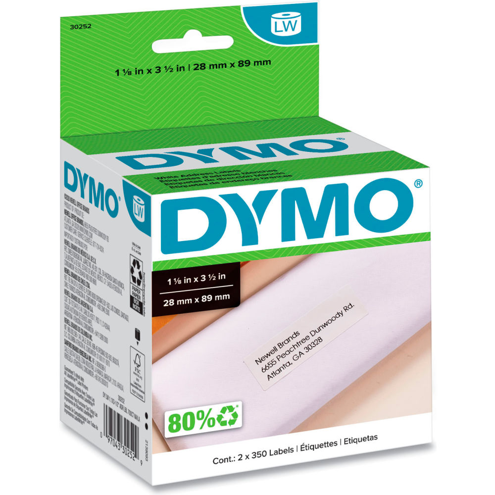 B3195235 DYMO Label Writer Address Labels - 1.125 x 3.5 in. - White - 350 Labels Per Roll - 2 Rolls Per Pack