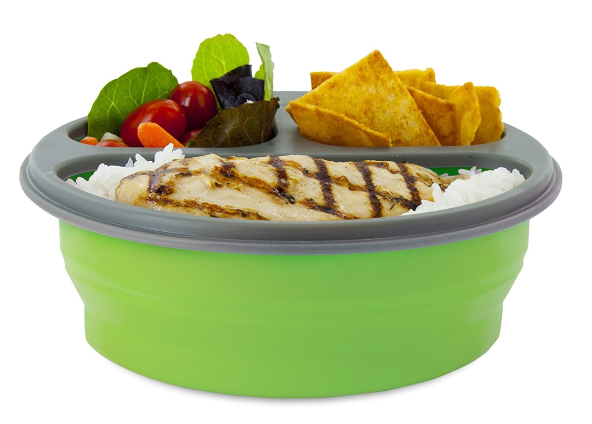 32 Oz Portion Perfect Lunch Perfect Round 3-compartment With Spork Meal Kit, Green