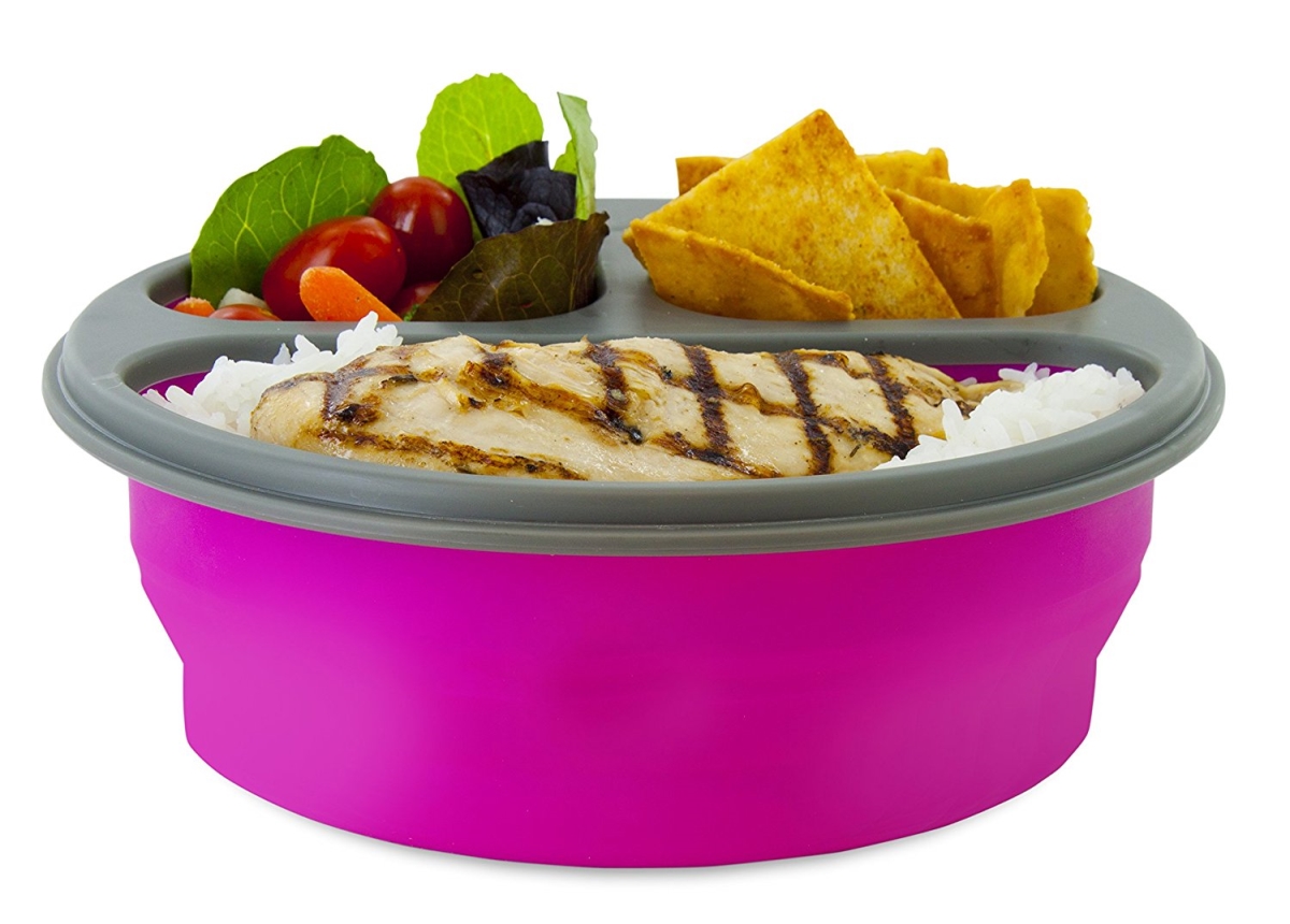Pp1lprp 32 Oz Portion Perfect Lunch Perfect Round 3-compartment With Spork Meal Kit, Pink