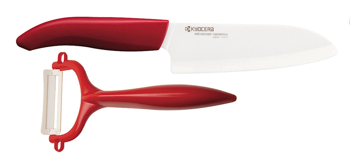 5.5 In. Advanced Ceramic Revolution Series Santoku Knife & Y-peeler Set, Red