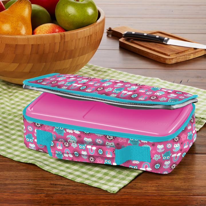 841jl405 Rainbow Owl Bento Lunch Box Set With Insulated Carry Bag, Pink