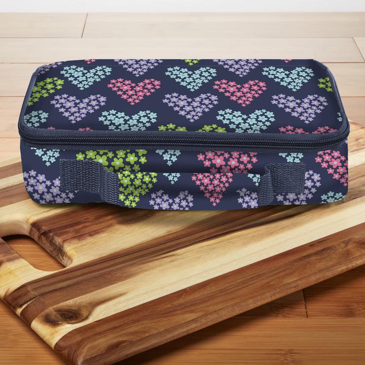 Heart Print Bento Lunch Box Set With Insulated Carry Bag, Blue