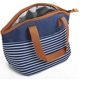 2707kff622web Samantha Nautical Stripe Lunch Bag - Navy Blue