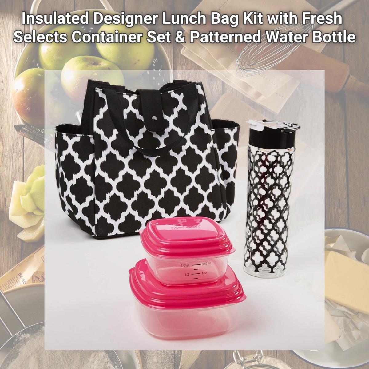 Picture of Medport 989FF456 Insulated Designer Lunch Bag Kit with Fresh Selects Container Set & Patterned Water Bottle