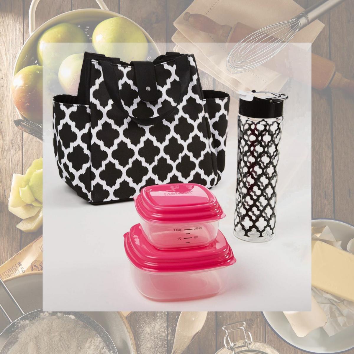 Picture of Medport 989FF456 Insulated Designer Lunch Bag Kit with Fresh Selects Container Set & Patterned Water Bottle
