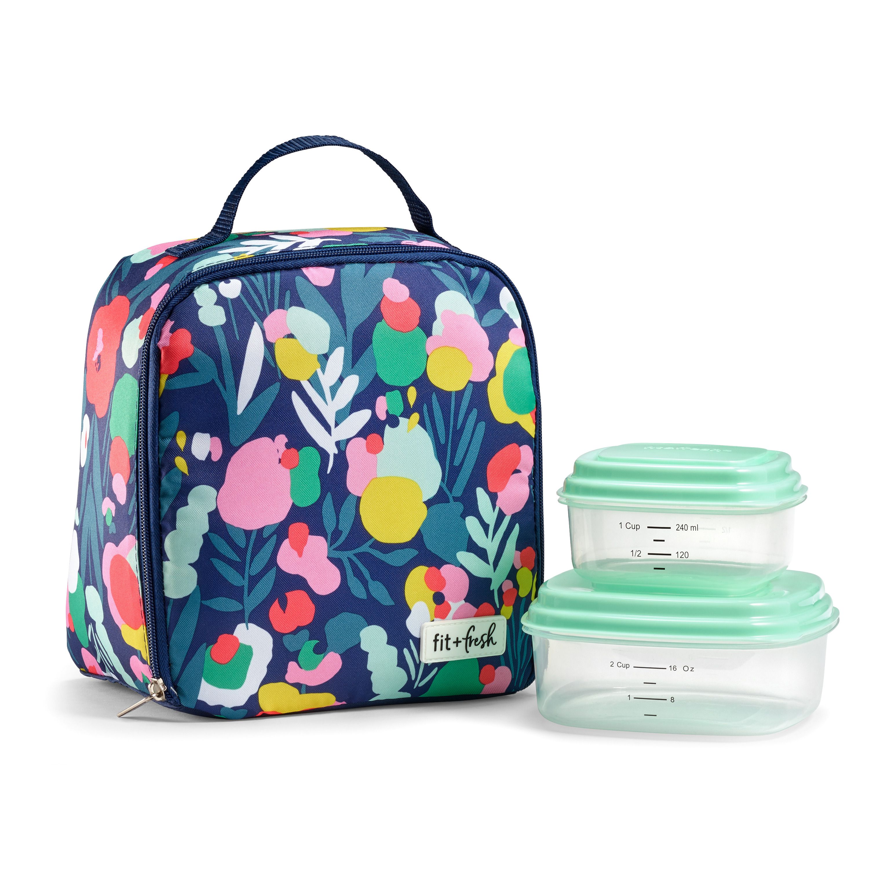 7219ff2464 Fit & Fresh Saybrooke Insulated Lunch Bag Kit In Floral Paint Splatter Navy