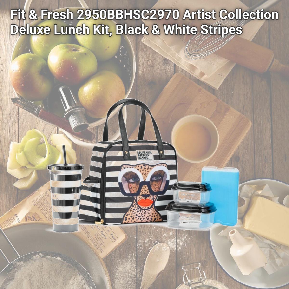 Picture of Fit & Fresh 2950BBHSC2970 Artist Collection Deluxe Lunch Kit, Black & White Stripes