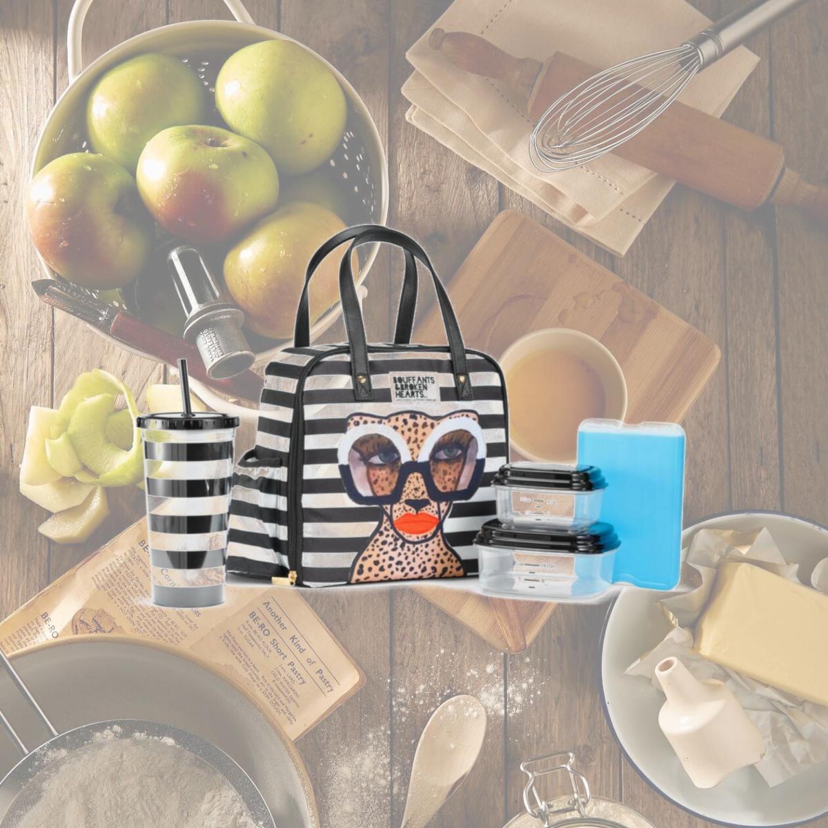Picture of Fit & Fresh 2950BBHSC2970 Artist Collection Deluxe Lunch Kit, Black & White Stripes