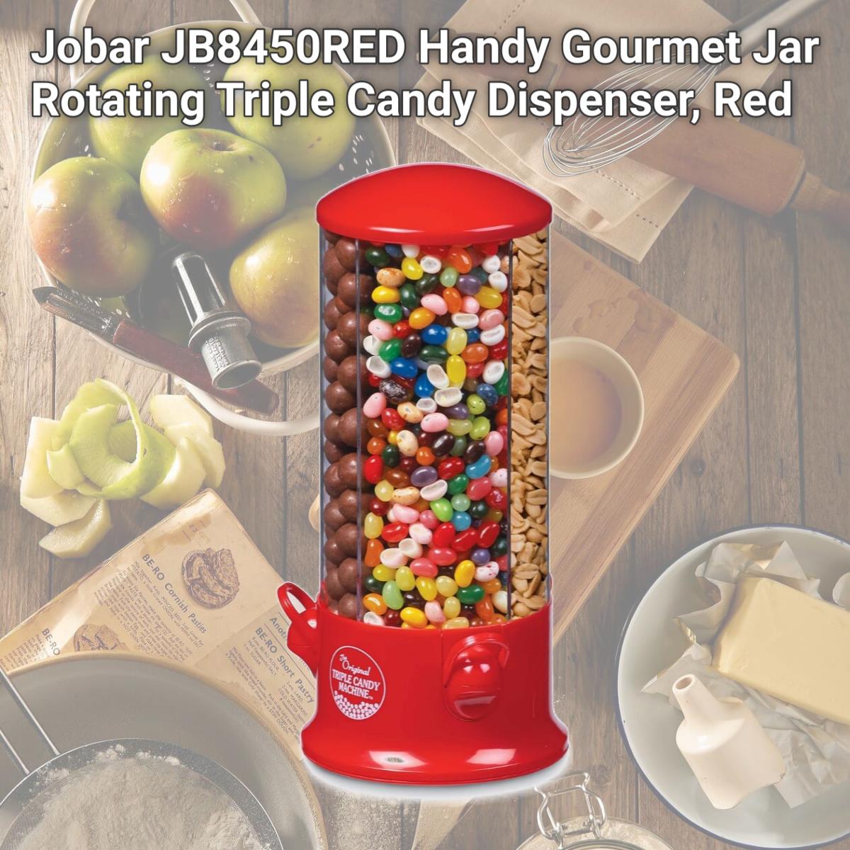 Picture of Jobar JB8450RED Handy Gourmet Jar Rotating Triple Candy Dispenser, Red