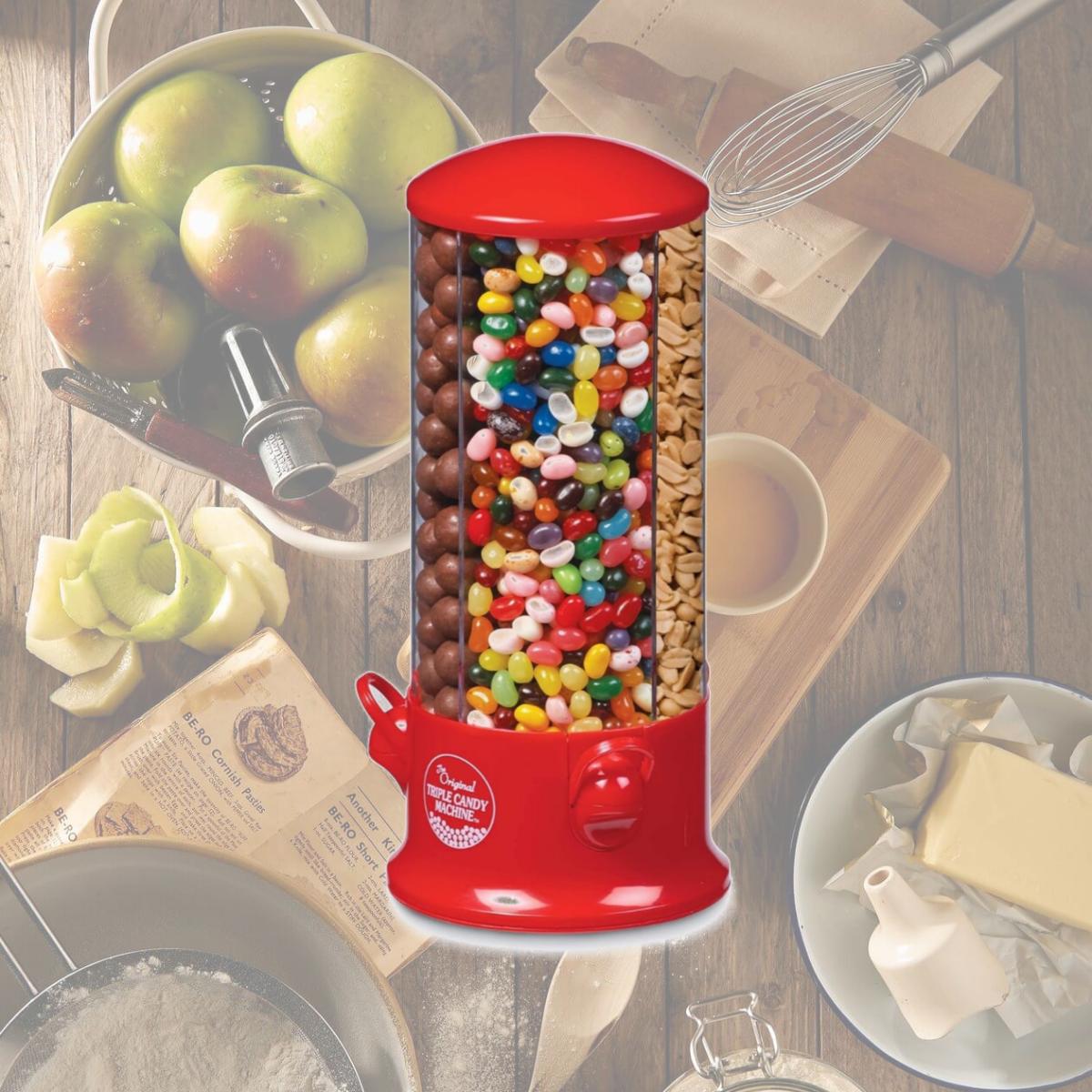 Picture of Jobar JB8450RED Handy Gourmet Jar Rotating Triple Candy Dispenser, Red