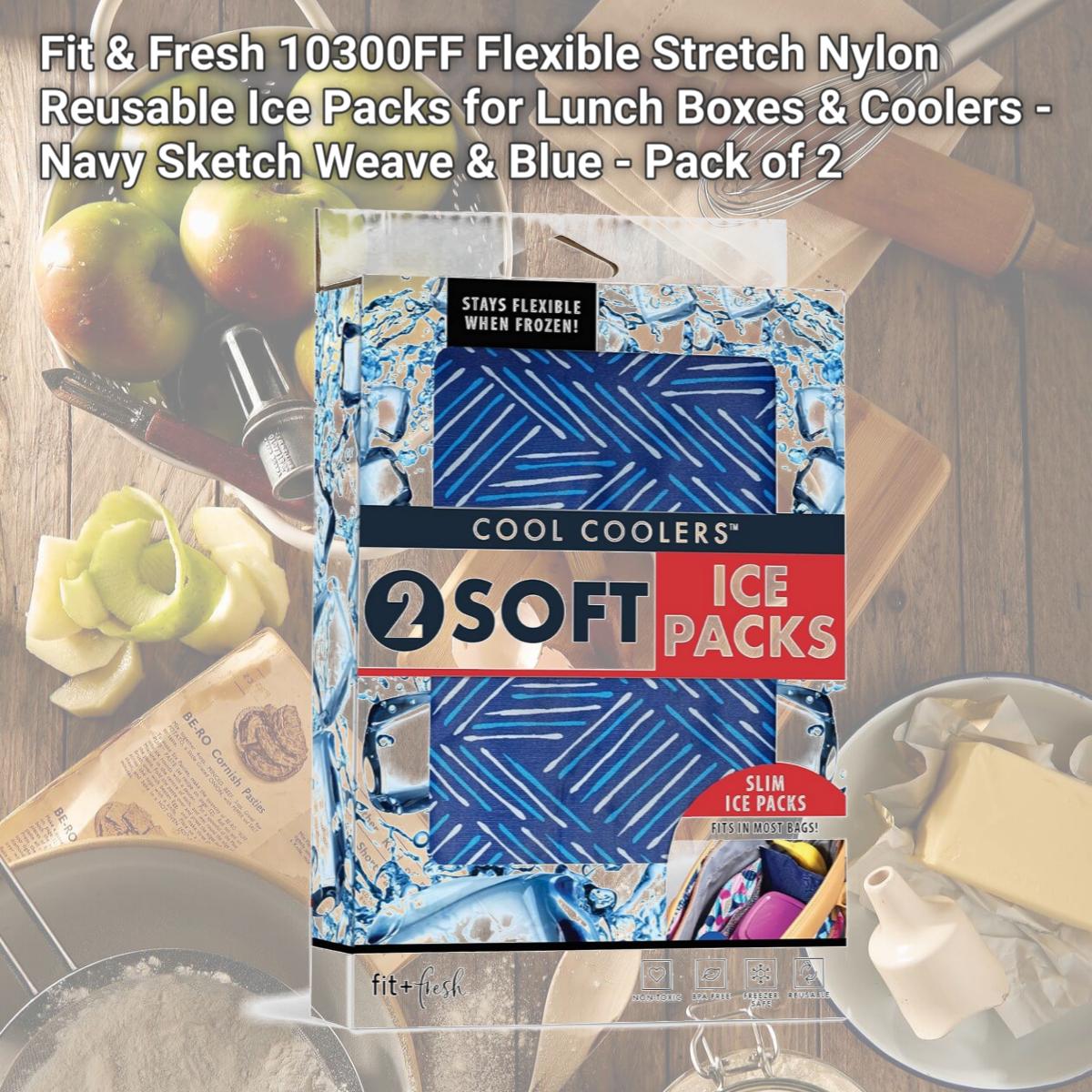 Picture of Fit & Fresh 10300FF Flexible Stretch Nylon Reusable Ice Packs for Lunch Boxes & Coolers - Navy Sketch Weave & Blue - Pack of 2