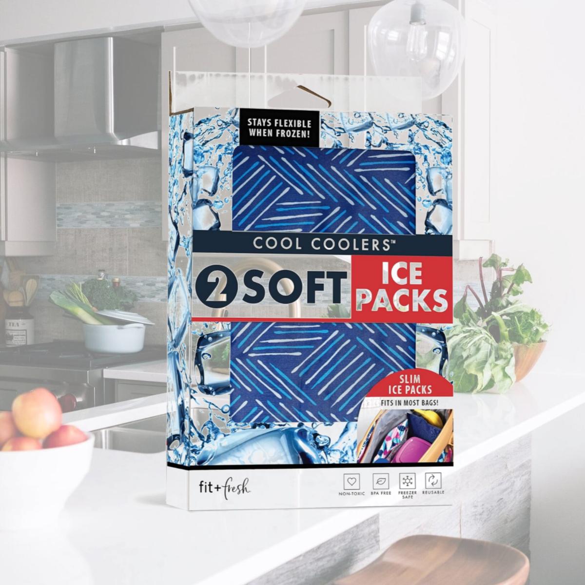 Picture of Fit & Fresh 10300FF Flexible Stretch Nylon Reusable Ice Packs for Lunch Boxes & Coolers - Navy Sketch Weave & Blue - Pack of 2