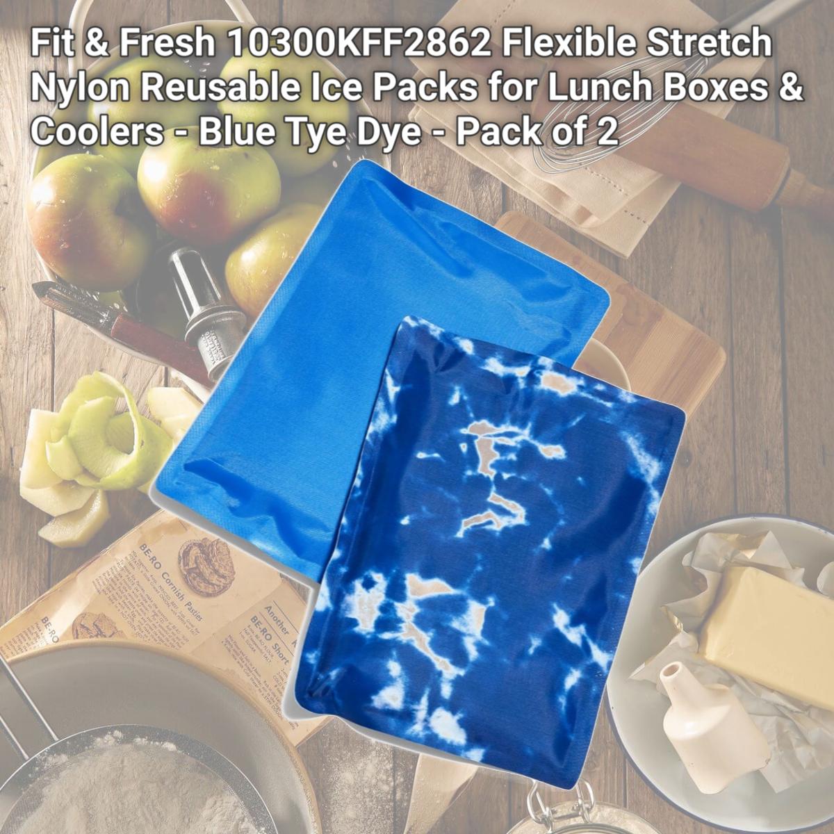 Picture of Fit & Fresh 10300KFF2862 Flexible Stretch Nylon Reusable Ice Packs for Lunch Boxes & Coolers - Blue Tye Dye - Pack of 2