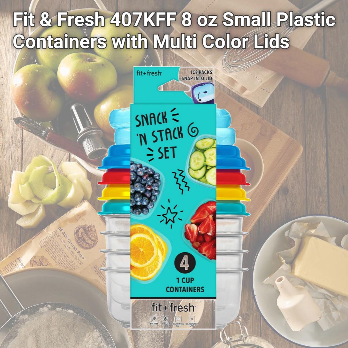Picture of Fit & Fresh 407KFF 8 oz Small Plastic Containers with Multi Color Lids