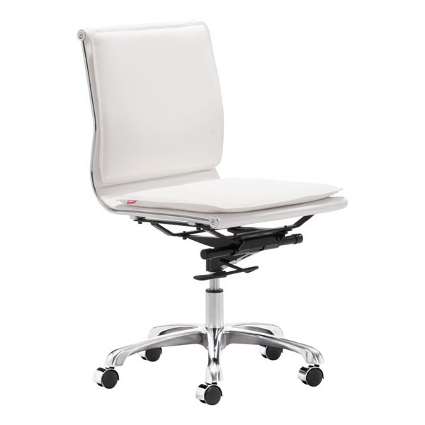 Home Roots Furniture 249000 36.6-40 X 23 X 23 In. Leatherette Chromed Stainless Steel Armless Office Chair - White